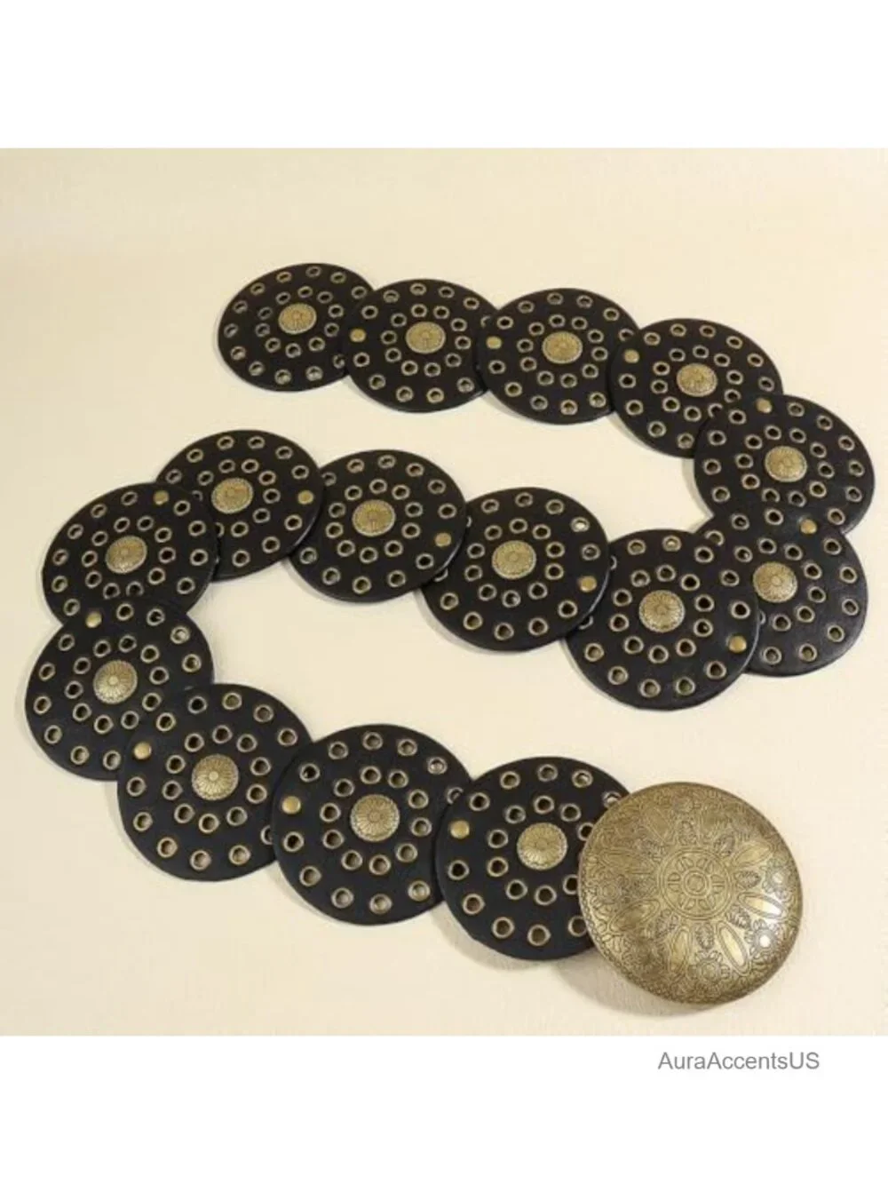 Vintage Western Wide Disc Belt for Women - Faux Leather Waist Belt Boho Cowgirl